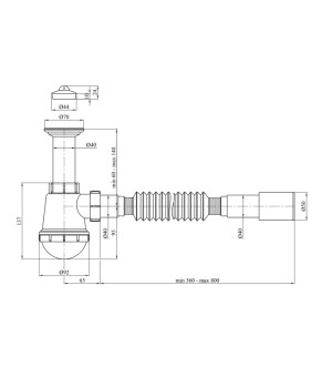 Сифон для кухонної мийки Agua TW01 1 1/2"х40/50 мм з литим випуском
