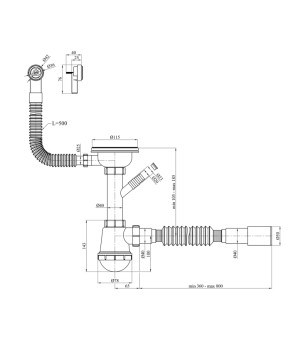 Сифон для кухонної мийки Agua KS02R-1 3 1/2''х40/50 мм з відводом для пральної машини, з круглим переливом
