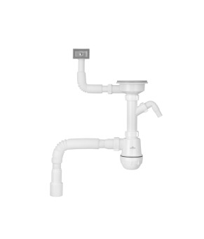 Сифон для кухонної мийки Kroner KRP KS02-1WHI 3 1/2"х40/50 мм з відводом для пральної машини, з квадратним переливом