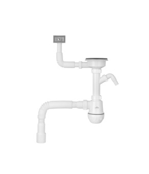 Сифон для кухонної мийки Kroner KRP KS02-1BLK 3 1/2"х40/50 мм з відводом для пральної машини, з квадратним переливом