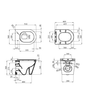 Унітаз підвісний безобідковий Kroner Armada WHI513636 RIMLESS з сидінням Slim Duroplast / Soft-close / Quick relase (KA513636WHIR)