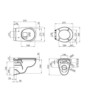 Унітаз підвісний безобідковий Kroner KRP - A534UF Rimless 410х355х555 мм, сидіння Slim Duroplast / Soft-close / Quick relase