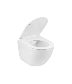 Подвесной безободковый унитаз Kroner Harz WHI523632 RIMLESS с сиденьем (KH523632WHIR)