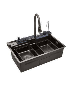 Кухонна мийка Kroner KRP Schwarze - SET7546ARTHM PVD (3.0/0.8 мм)