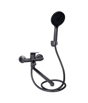 Смеситель для ванны Qtap Vlasta New с душовым гарнитуром Gunmetal Black PVD (QTVLA260GMB45645)