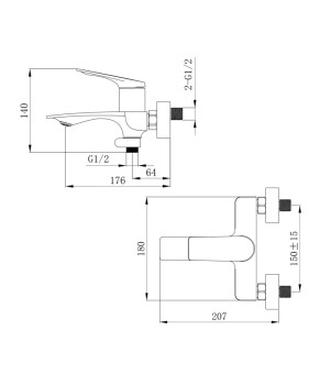 Смеситель для ванны Qtap Vlasta New с душовым гарнитуром Gunmetal Black PVD (QTVLA259GMB45643)