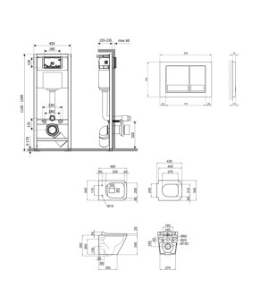 Комплект Qtap Tern Ultra Quiet: подвесной унитаз 490x365x325 + инсталляция Nest 4 в 1 (квадратная клавиша Chrome) SD00051280