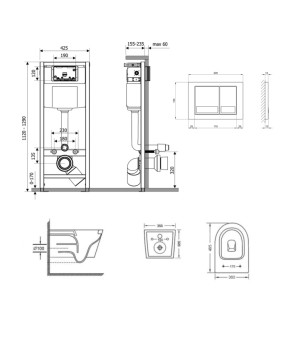 Готове рішення Qtap для ванної кімнати: підвісний унітаз Swan Ultra Quiet + комплект інсталяції Nest 4 в 1 (квадратна клавіша Satin)