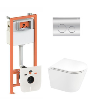 Комплект Qtap Scorpio + Nest 4 в 1: Подвесной унитаз с инсталляцией (Chrome) (SD00051289)