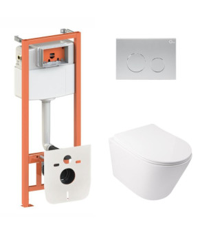 Готовое решение Qtap для ванной: унитаз Swan Ultra Quiet + инсталляция Nest 4 в 1 (клавиша Satin) SD00051276