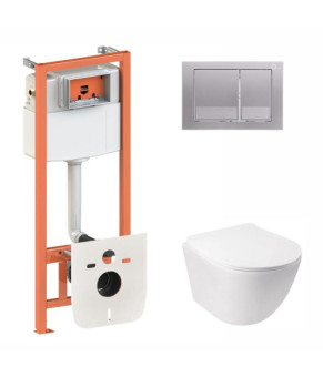 Комплект Qtap Jay + Nest 4 в 1 (Satin) подвесной унитаз с инсталляцией SD00051259