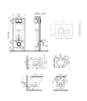 Комплект Qtap Scorpio + Nest 4 в 1, подвесной унитаз, инсталляция, кнопка Satin (SD00051290)