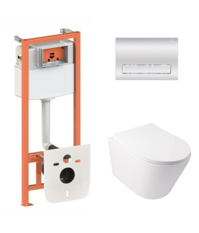 Комплект Qtap Swan Ultra Quiet: подвесной унитаз + инсталляция Nest 4 в 1 (хром, SD00051278)