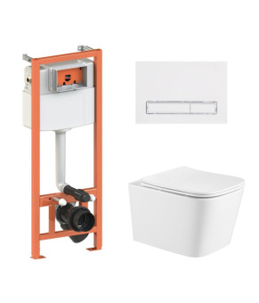 Готовое решение Qtap для ванной: подвесной унитаз Crow Ultra Quiet + инсталляция Nest 4 в 1 (White) (SD00051257)