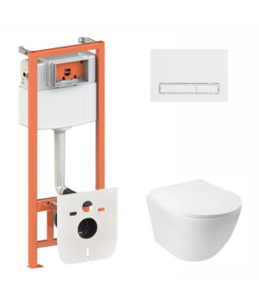 Готовое решение Qtap для ванной: подвесной унитаз Jay Ultra Quiet + инсталляция Nest 4 в 1 (White) (SD00051265)