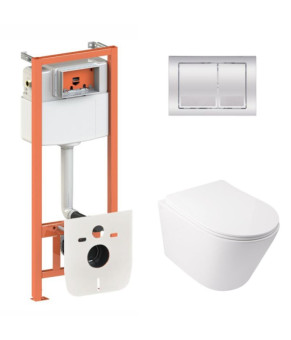Комплект Qtap Swan Ultra Quiet: подвесной унитаз + инсталляция Nest 4 в 1 (Chrome) SD00051272