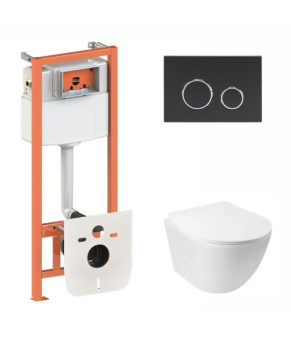 Готовое решение Qtap для ванной комнаты: подвесной унитаз Jay Ultra Quiet + инсталляция Nest 4 в 1 (Matt Black) (SD00051260)