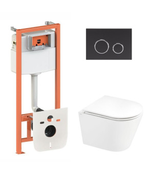 Комплект Qtap Scorpio/Nest 4 в 1: Подвесной унитаз + Инсталляция + Клавиша Matt Black (SD00051288)