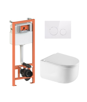 Готовое решение Qtap для ванной: подвесной унитаз Taurus Ultra Quiet + инсталляция Nest 4 в 1 (клавиша White) SD00052270