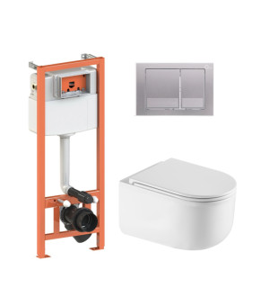 Комплект Qtap Taurus Ultra Quiet + Nest 4 в 1 (квадратная клавиша Satin) подвесной унитаз (QT2433084EUQW46150)