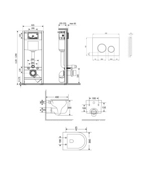 Комплект Qtap: подвесной унитаз Taurus + инсталляция Nest 4 в 1 (Chrome) SD00052276