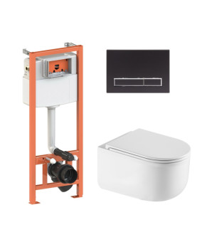 Комплект Qtap: подвесной унитаз Taurus Ultra Quiet + инсталляция Nest (Matt Black) SD00052277