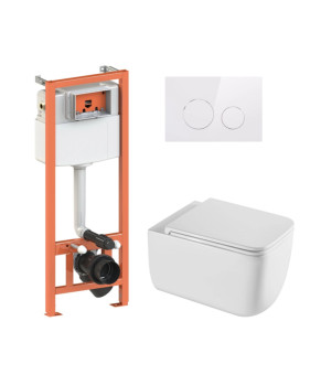 Готовое решение Qtap для ванной комнаты: подвесной унитаз Gemini Ultra Quiet 530х365х373 + комплект инсталляции Nest 4 в 1 (клавиша White) (SD00052280)