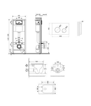 Готовое решение Qtap для ванной комнаты: подвесной унитаз Gemini Ultra Quiet 530х365х373 + комплект инсталляции Nest 4 в 1 (клавиша White) (SD00052280)