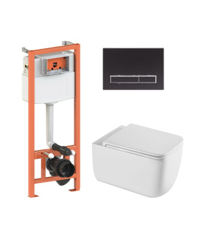 Комплект Qtap Gemini: подвесной унитаз + инсталляция Nest 4 в 1 (черная линейная клавиша) SD00052287