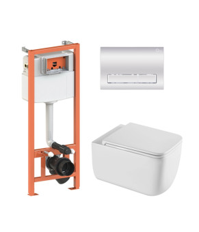 Комплект Qtap Gemini Ultra Quiet: подвесной унитаз + инсталляция Nest 4в1 (хром) SD00052289