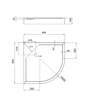 Lidz Душовий піддон KAPIELKA ST80x80x14 низький, напівкруглий, діаметр зливу 52 мм (SD00050739)
