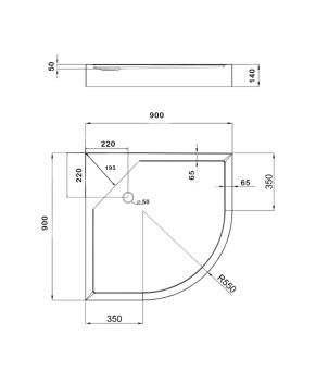 Душевой поддон Kapielka ST90x90x14 низкий, полукруглый (Lidz)