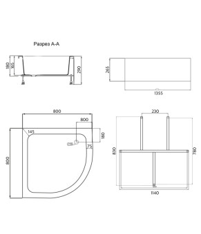 Душевой поддон Lidz KAPIELKA ST80x80x26 акриловый 80x80см полукруглый с панелью (LKAST808026)