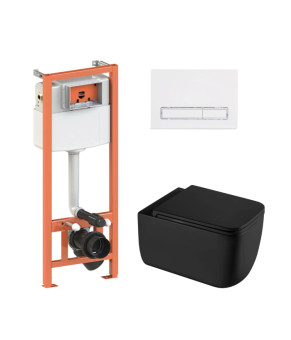 Комплект Qtap Gemini Ultra Quiet: подвесной унитаз + инсталляция Nest 4 в 1 (белая линейная клавиша) SD00052295