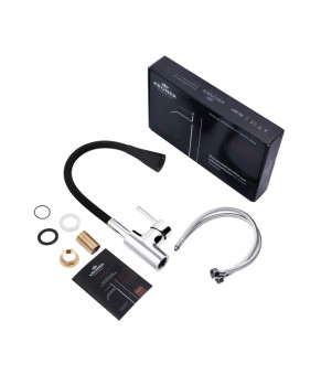 Комплект кухонна мийка Kroner Gebürstet-6050HM + змішувач Küche-C031BLK + дозатор Spender-016
