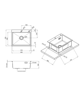Комплект кухонна мийка Kroner Gebürstet-6050HM + змішувач Küche-C031GRA + дозатор Spender-016