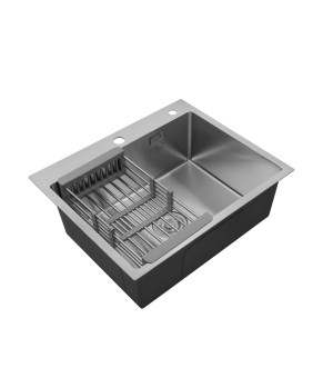Комплект кухонна мийка Kroner Gebürstet-6050HM + змішувач Ersel-C03111BLK + дозатор Spender-016