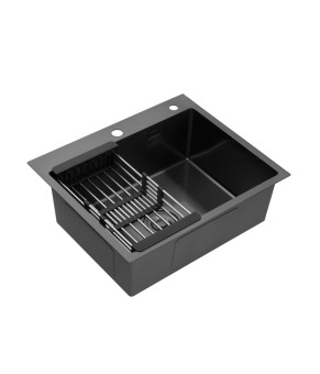 Комплект кухонна мийка Kroner Schwarze-6050HM PVD + змішувач Ersel-GRP03393BLK + дозатор Spender-026