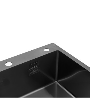 Комплект кухонна мийка Kroner Schwarze-6050HM PVD + змішувач Ersel-GRP03393BLK + дозатор Spender-026