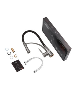 Комплект кухонна мийка Kroner Schwarze-6350HM PVD + змішувач Ersel-GRP03393BLK + дозатор Spender-SCH049