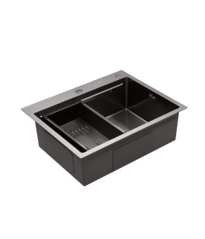 Комплект кухонна мийка Kroner Schwarze-6350HM PVD + змішувач Ersel-GRP03393BLK + дозатор Spender-SCH049