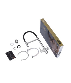 Комплект кухонна мийка Kroner Gebürstet-7849LHM + змішувач Edelstahl Klassisch-ESG03815BLK + дозатор Spender-016