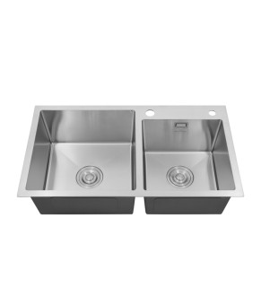 Комплект кухонна мийка Kroner Gebürstet-7843ZHM + змішувач Edelstahl Klassisch-ESG03815BLK + дозатор Spender-016