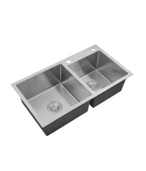 Комплект кухонна мийка Kroner Gebürstet-7843ZHM + змішувач Edelstahl Klassisch-ESG03815BLK + дозатор Spender-016