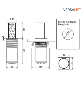 Мебельная выдвижная розетка ASA VersaLift беспроводная зарядка 2x220 USB type A+C черная (060.47F.00015)