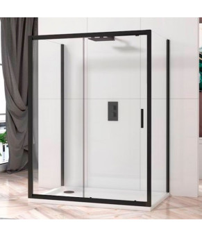 Душевая кабина пристенная DUSEL A-517B 130х80х195 раздвижная, профиль черный, стекло прозрачное