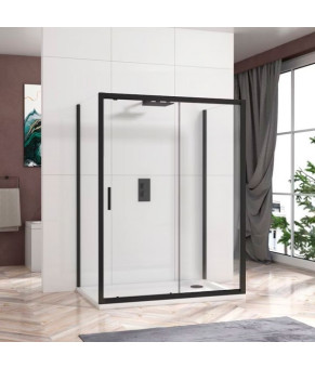Душевая кабина пристенная DUSEL A-517B 130х80х195 раздвижная, профиль черный, стекло прозрачное