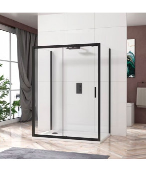Душевая кабина пристенная DUSEL A-517B 140х100х195 раздвижная, профиль черный, стекло прозрачное