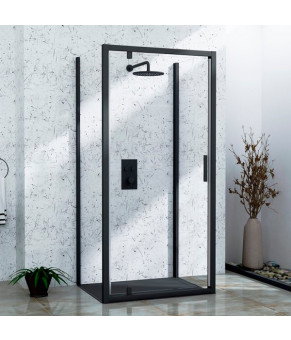 Душевая кабина пристенная DUSEL A-518B 90х90х195 распашная, профиль черный, стекло прозрачное