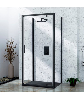 Душевая кабина пристенная DUSEL A-518B 100х100х195 распашная, профиль черный, стекло прозрачное